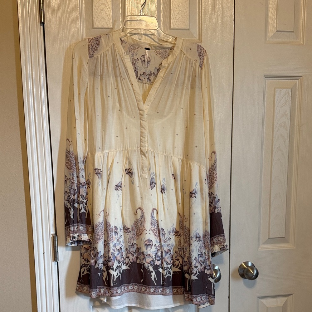 Free People Cream and Brown Floral Dress